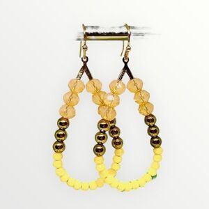 BOUTIQUE Elegant Yellow and Gold Beaded Earrings, Summer Hoops, Fun Dangles